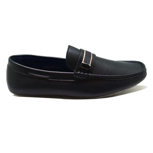 Men’s Black Leather Slip-On Loafers with Strap Detail