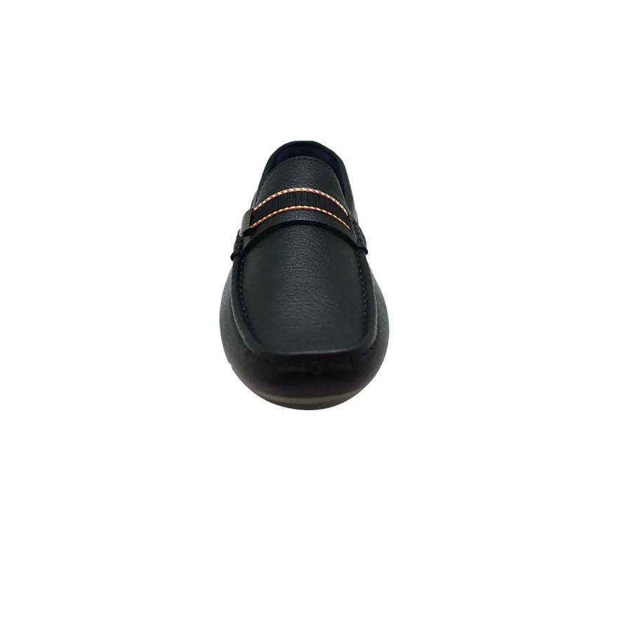 Men’s Black Leather Slip-On Loafers with Strap Detail