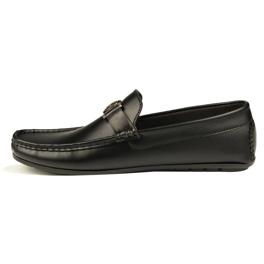 Men's Black Slip-On Loafers with Gold Buckle