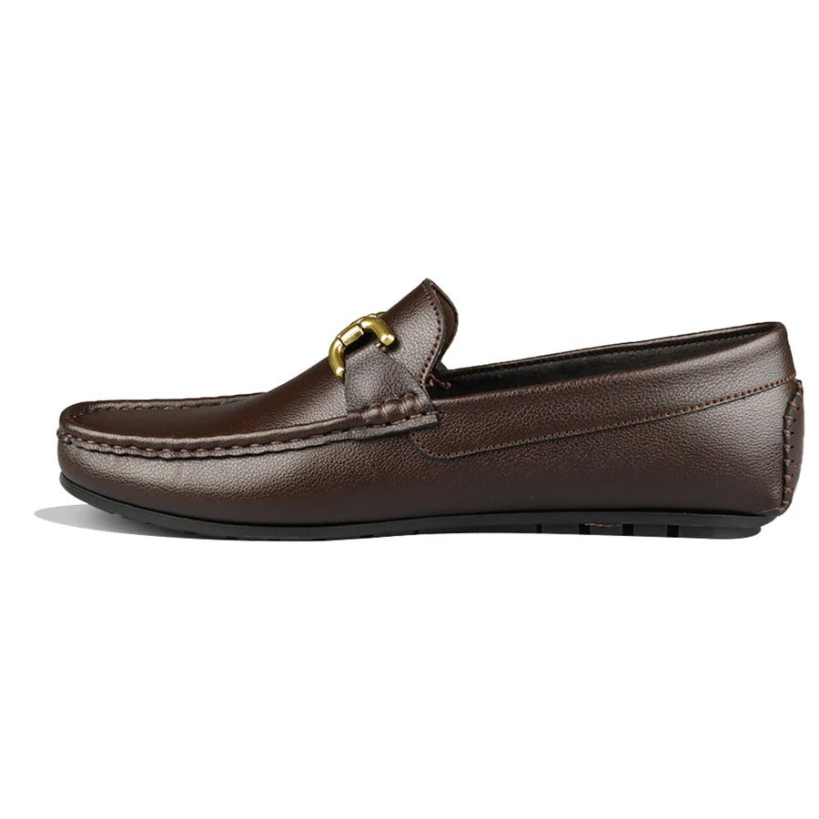 Men's Brown Slip-On Loafers with Gold Buckle