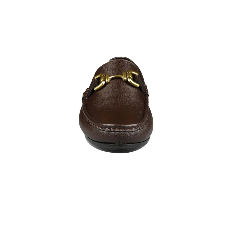 Men's Brown Slip-On Loafers with Gold Buckle