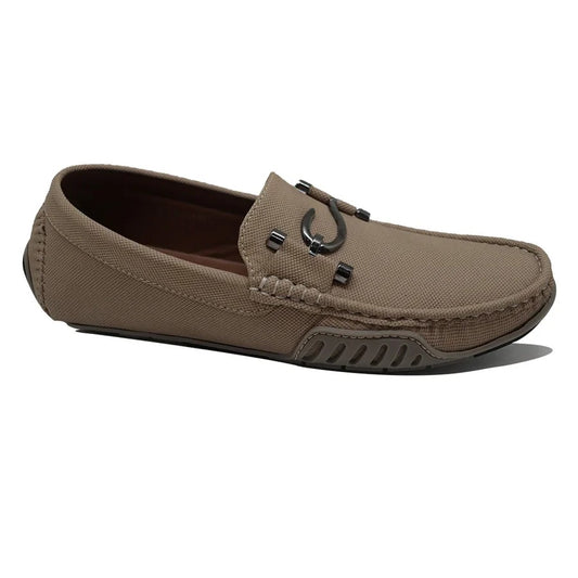 Men’s Taupe Casual Slip-On Loafers with Metal Bit Detail