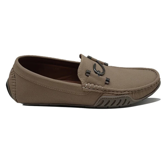 Men’s Taupe Casual Slip-On Loafers with Metal Bit Detail