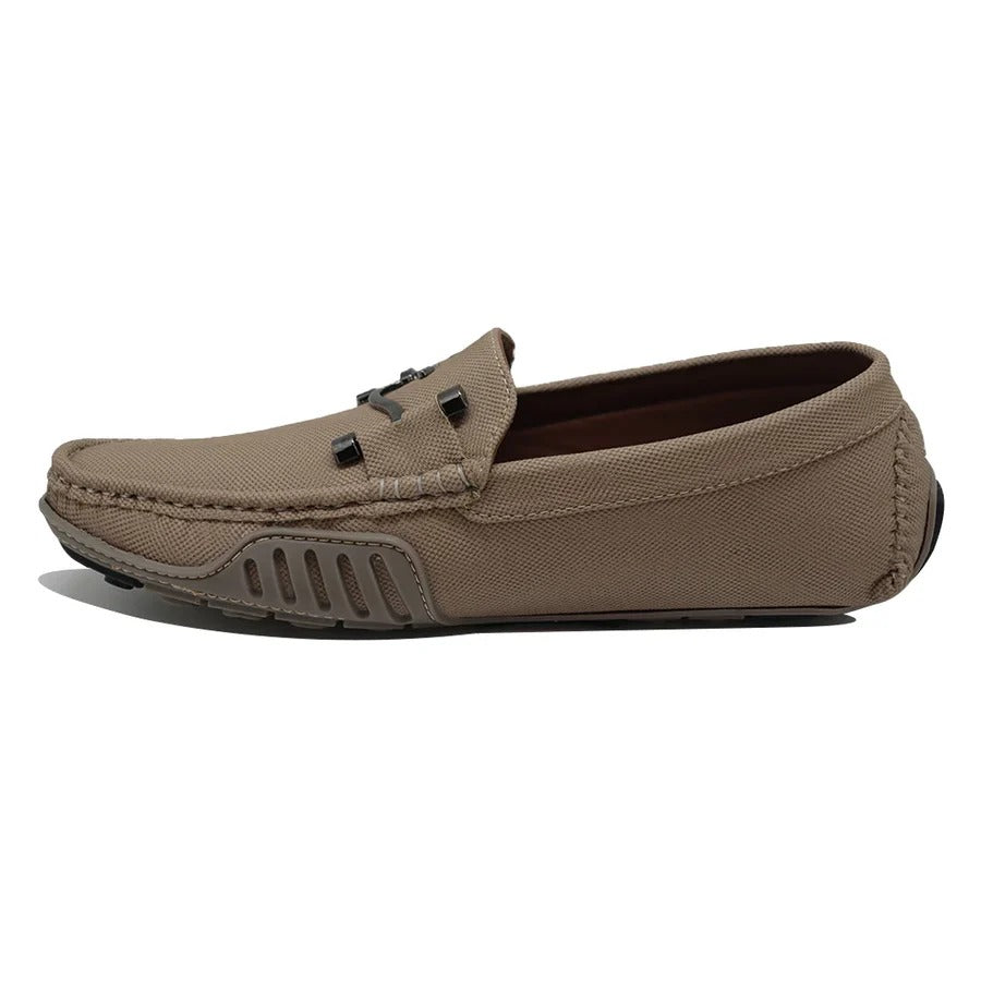 Men’s Taupe Casual Slip-On Loafers with Metal Bit Detail