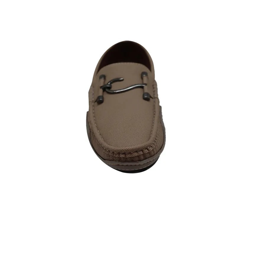 Men’s Taupe Casual Slip-On Loafers with Metal Bit Detail