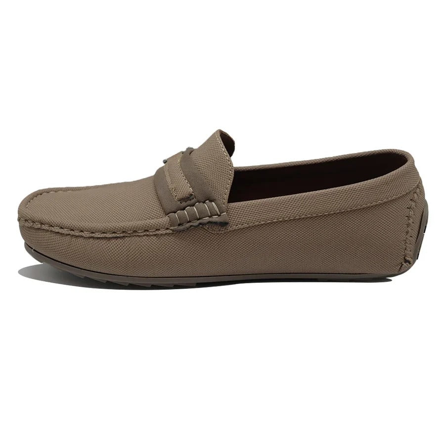 Men’s Taupe Textured Slip-On Loafers with Metal Accent