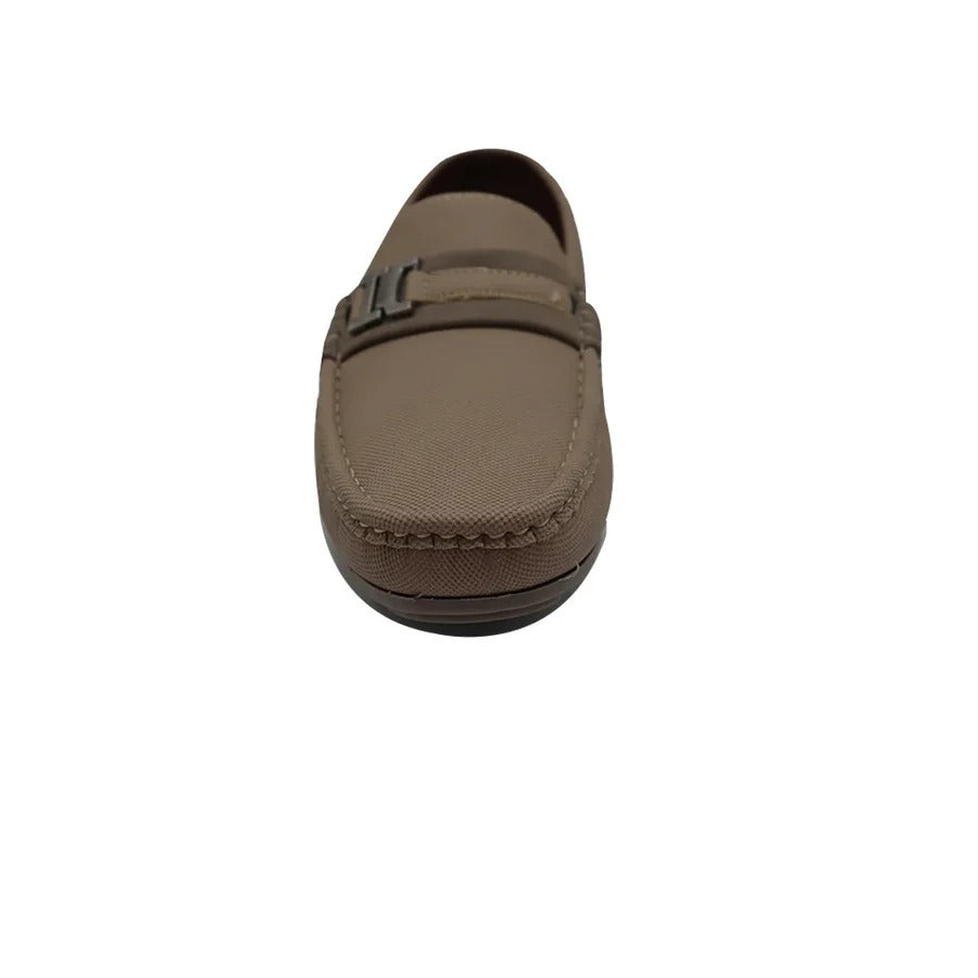 Men’s Taupe Textured Slip-On Loafers with Metal Accent