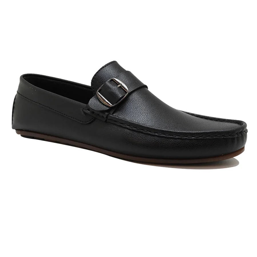 Men's Black Slip-On Loafers with Silver Buckle