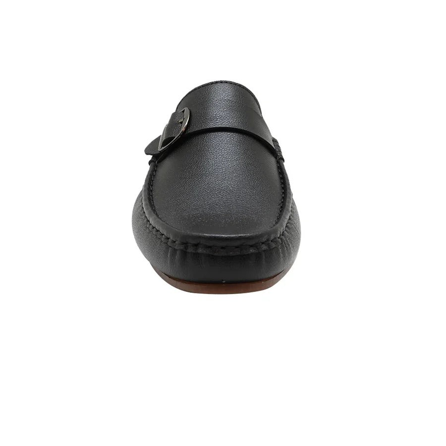 Men's Black Slip-On Loafers with Silver Buckle