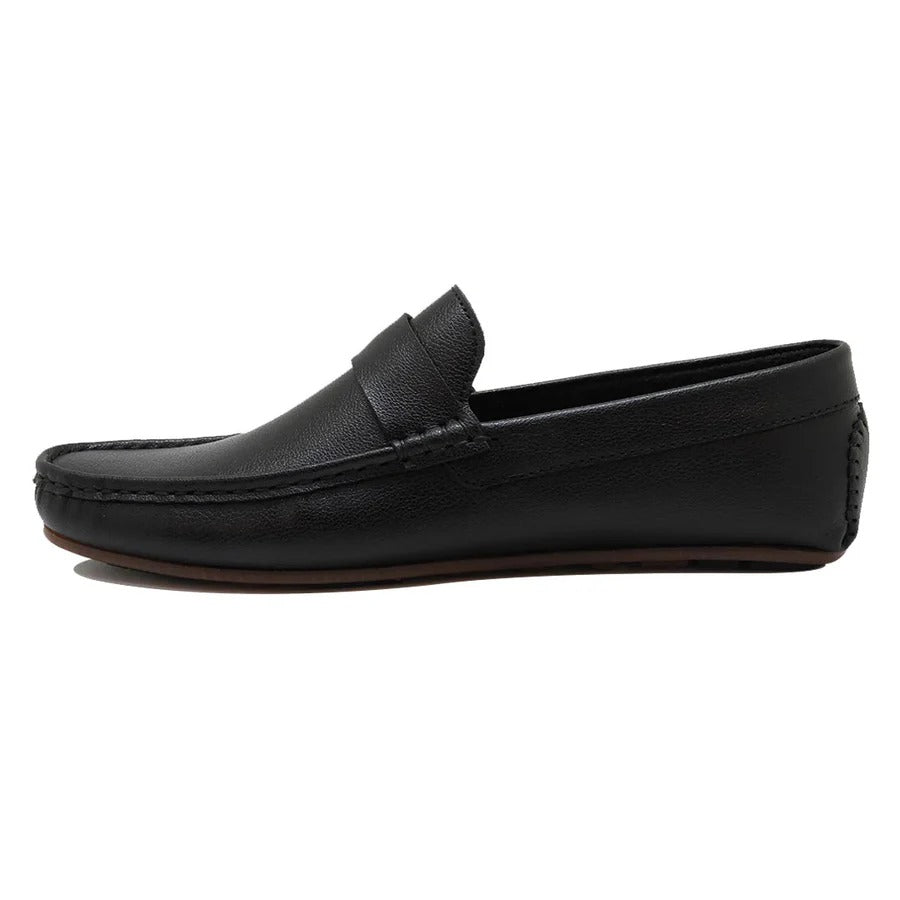 Men's Black Slip-On Loafers with Silver Buckle