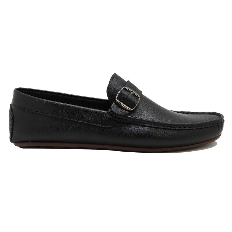 Men's Black Slip-On Loafers with Silver Buckle