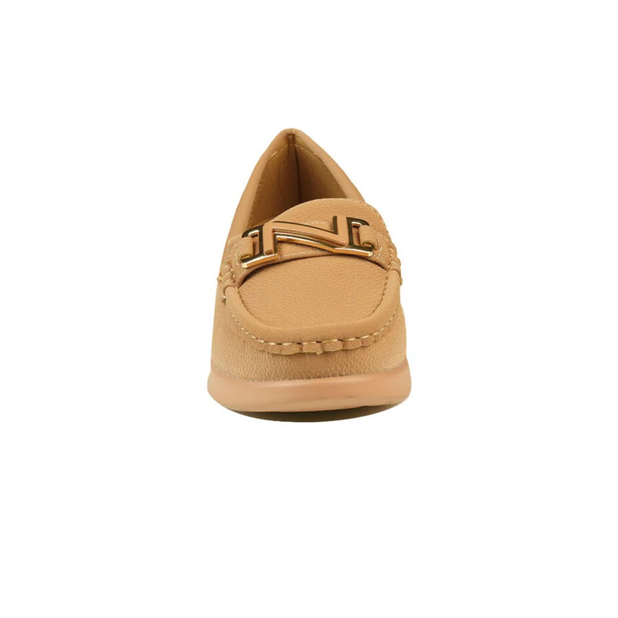 Women's Beige Comfort Loafers with Soft Sole and Gold Accent