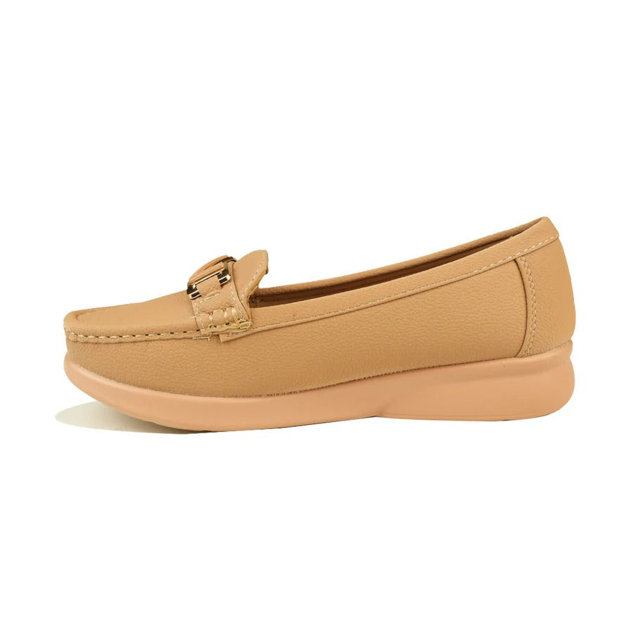 Women's Beige Comfort Loafers with Soft Sole and Gold Accent