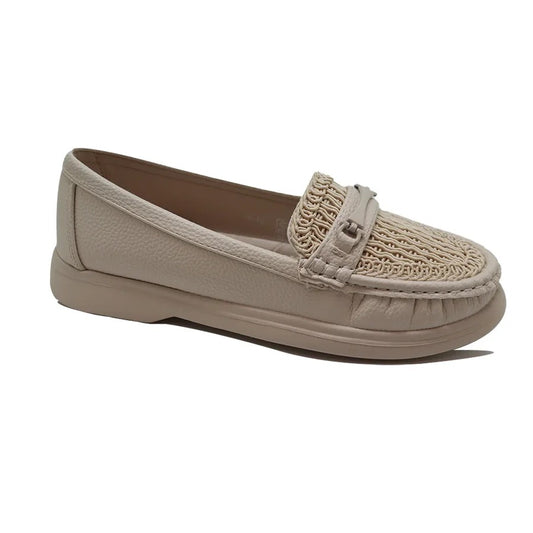 Women’s Beige Woven Slip-On Loafers with Comfort Sole