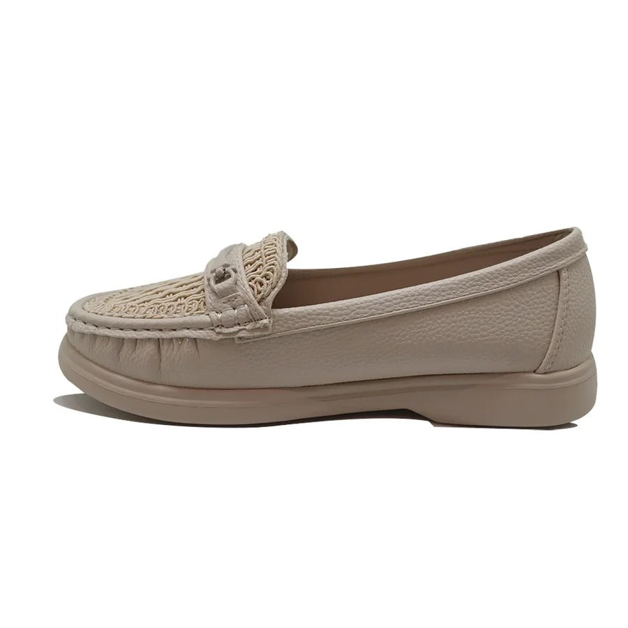 Women’s Beige Woven Slip-On Loafers with Comfort Sole