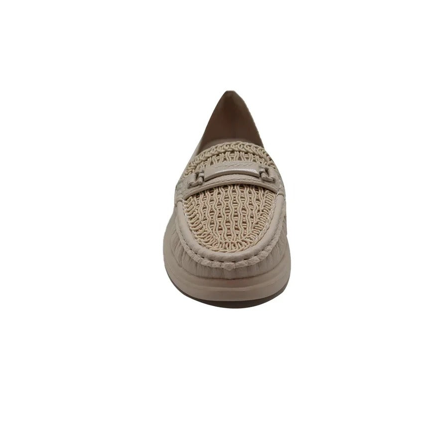 Women’s Beige Woven Slip-On Loafers with Comfort Sole