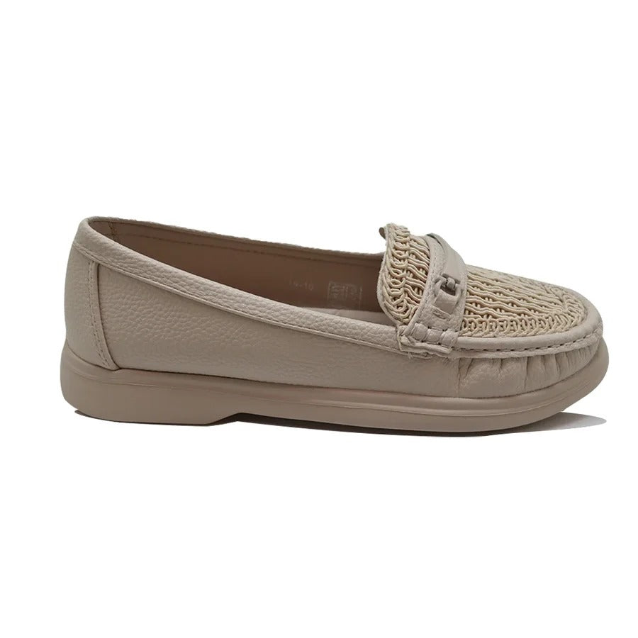 Women’s Beige Woven Slip-On Loafers with Comfort Sole