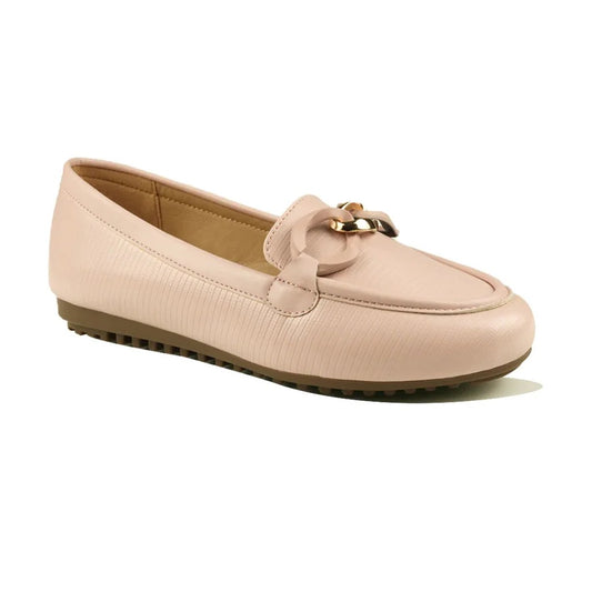 Women’s Blush Pink Loafers with Gold Chain Detail