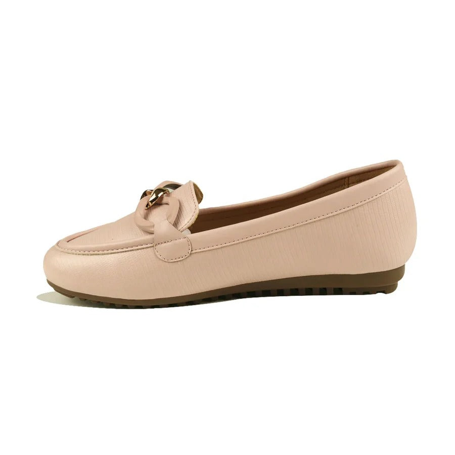 Women’s Blush Pink Loafers with Gold Chain Detail