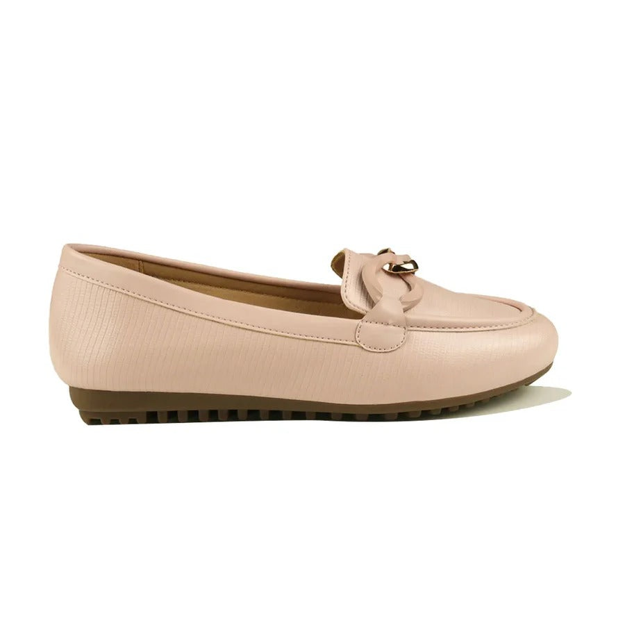 Women’s Blush Pink Loafers with Gold Chain Detail