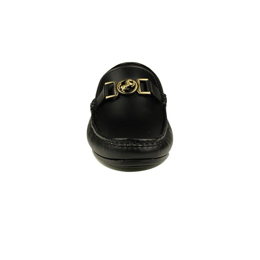 Men's Black Slip-On Loafers with Gold Buckle