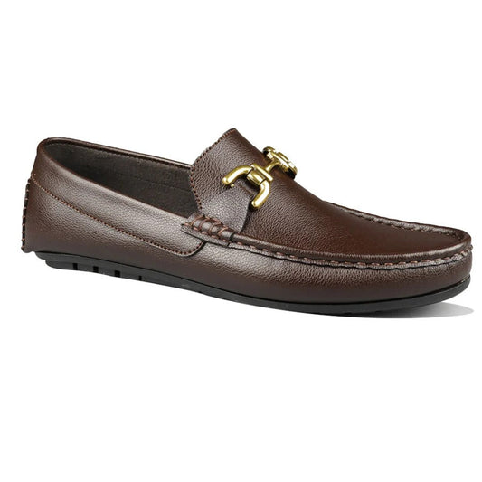 Men's Brown Slip-On Loafers with Gold Buckle