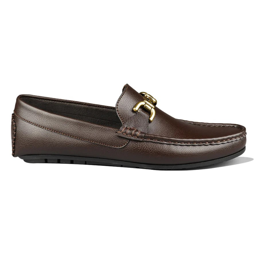 Men's Brown Slip-On Loafers with Gold Buckle