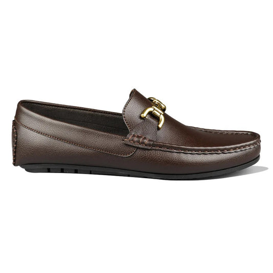Men's Brown Slip-On Loafers with Gold Buckle