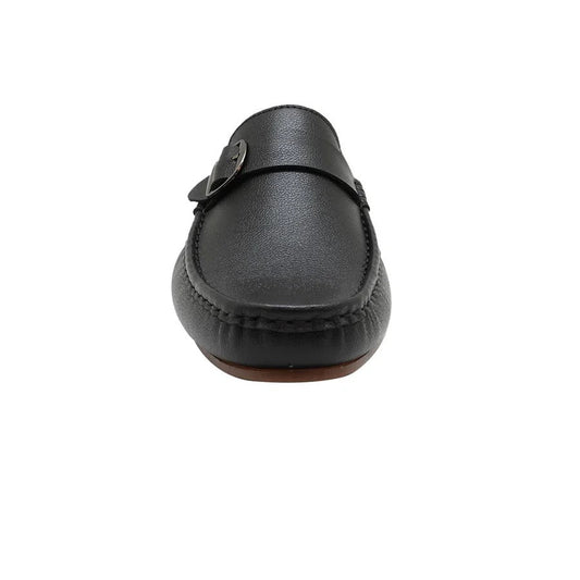 Men's Black Slip-On Loafers with Silver Buckle
